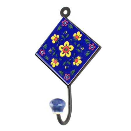 Navy Blue Ceramic Floral Tiles Hooks Online